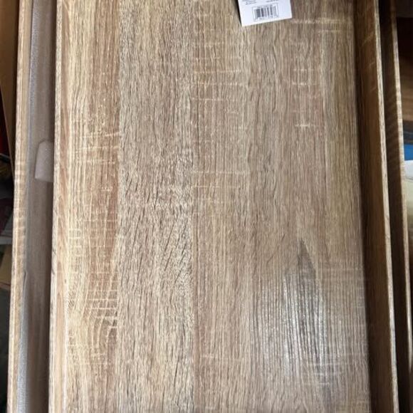 New American Atelier Maple Wood Finish Rectangular Serving Tray Handles Set of 2 - Picture 2 of 2